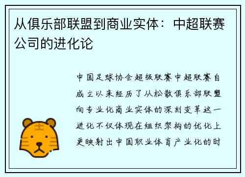 从俱乐部联盟到商业实体：中超联赛公司的进化论