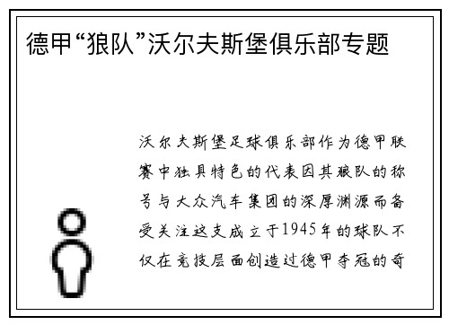 德甲“狼队”沃尔夫斯堡俱乐部专题